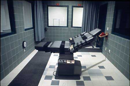 Gurney that prisoners rest on during an execution by lethal injection