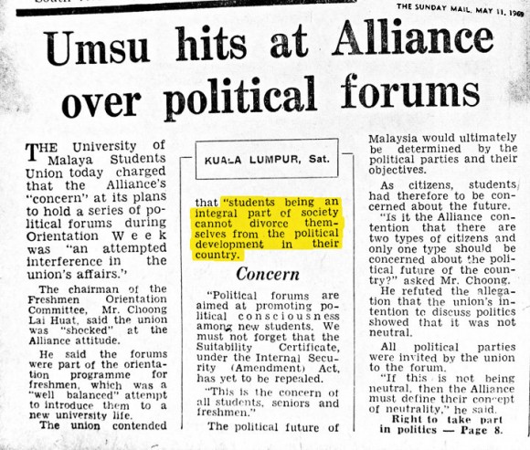 Umsu hits at Alliance (govt) over political forums