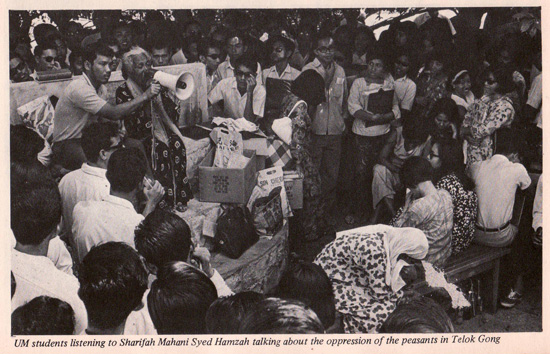 Teluk Gong demo, 1967: The students invited Hamid Tuah's wife Syarifah Mohani Syed Hamzah to the speaker's corner