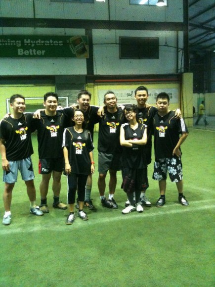 Bon (third from left) and the LoyarBurok futsal team. (Pic courtesy of Seira Sacha)