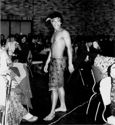 Ramli, the trendsetter, modelling the sarong during a university student function